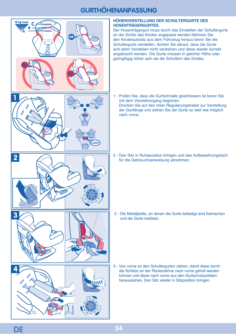 34 gurthöhenanpassung | Bebe Confort Iseos IsoFix User Manual | Page 34 / 40