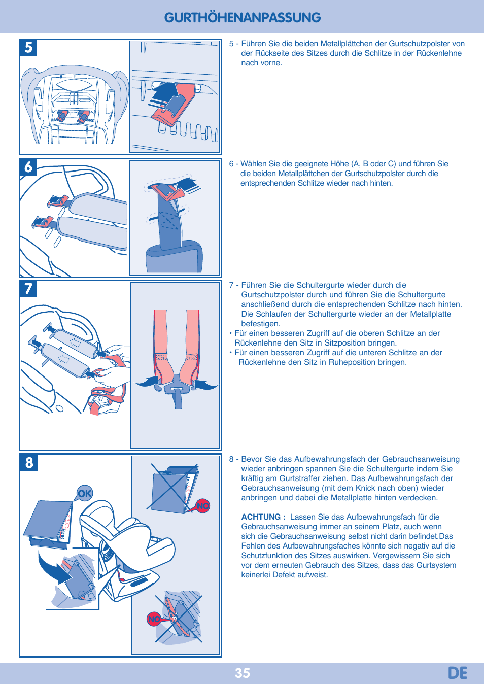 Gurthöhenanpassung | Bebe Confort Iseos IsoFix User Manual | Page 35 / 40
