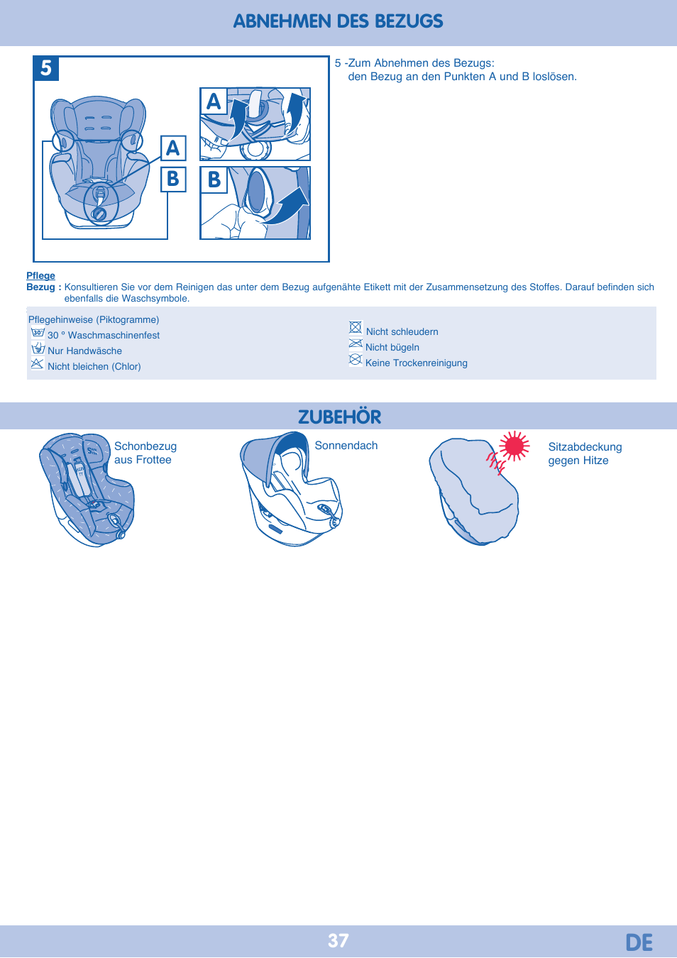 37 abnehmen des bezugs, Zubehör | Bebe Confort Iseos IsoFix User Manual | Page 37 / 40