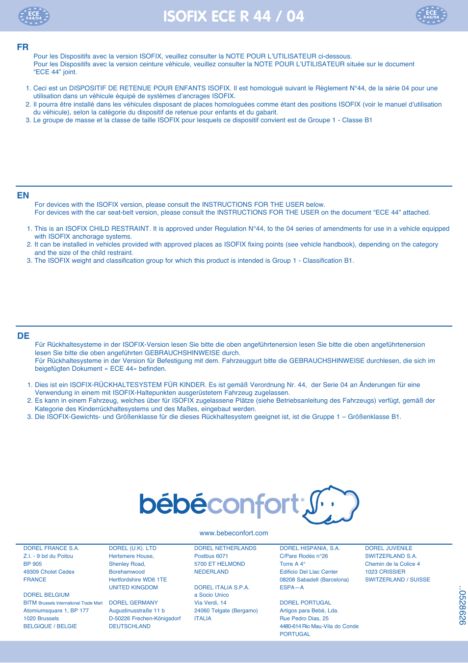 Isofix ece r 44 / 04 | Bebe Confort Iseos IsoFix User Manual | Page 40 / 40
