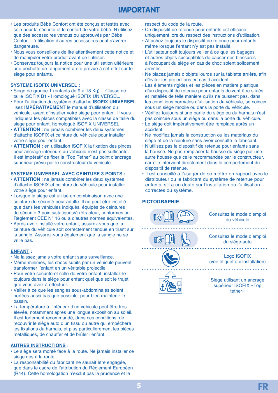 5important | Bebe Confort Iseos IsoFix User Manual | Page 5 / 40