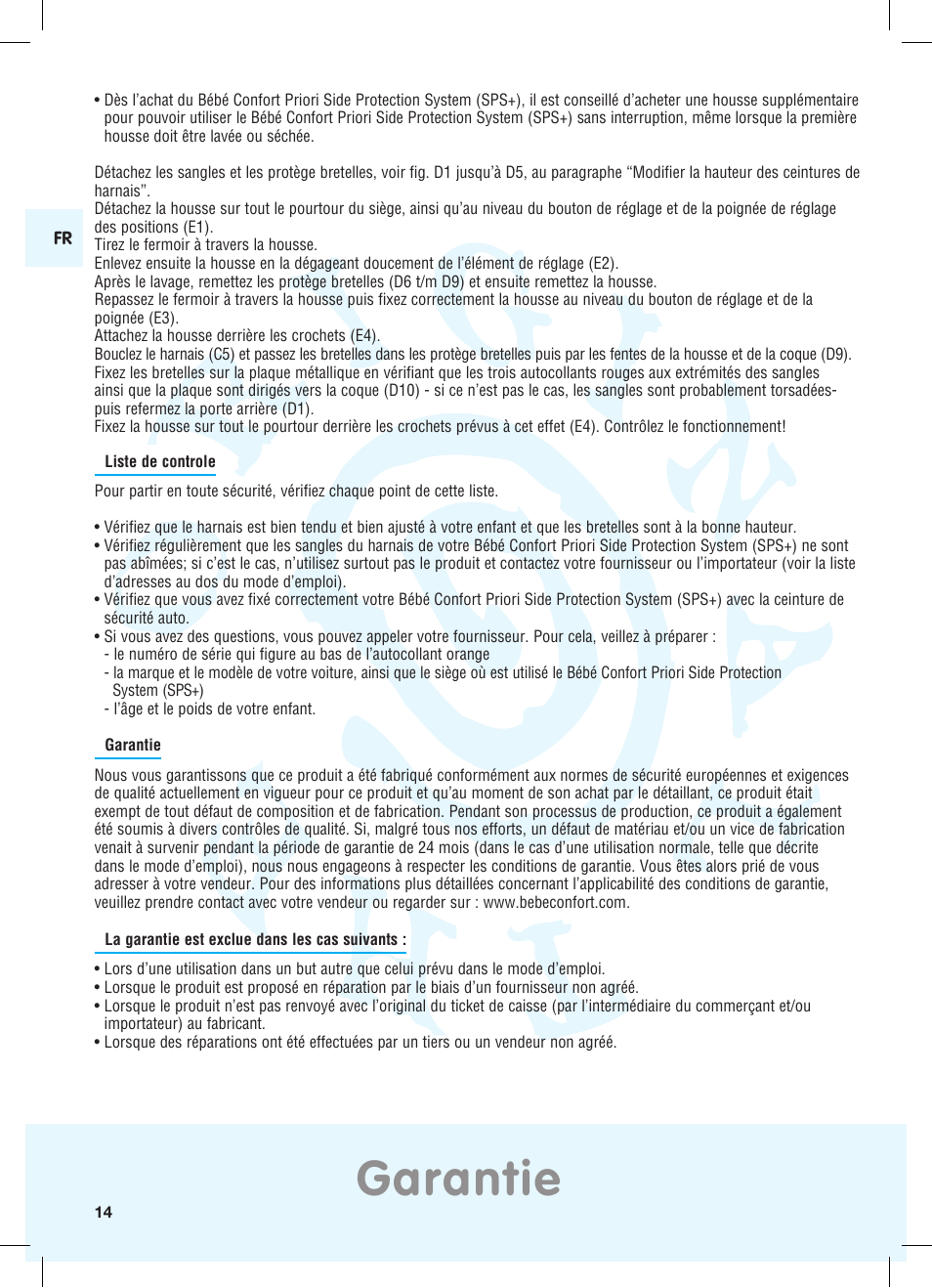Garantie | Bebe Confort Priori SPS User Manual | Page 10 / 38
