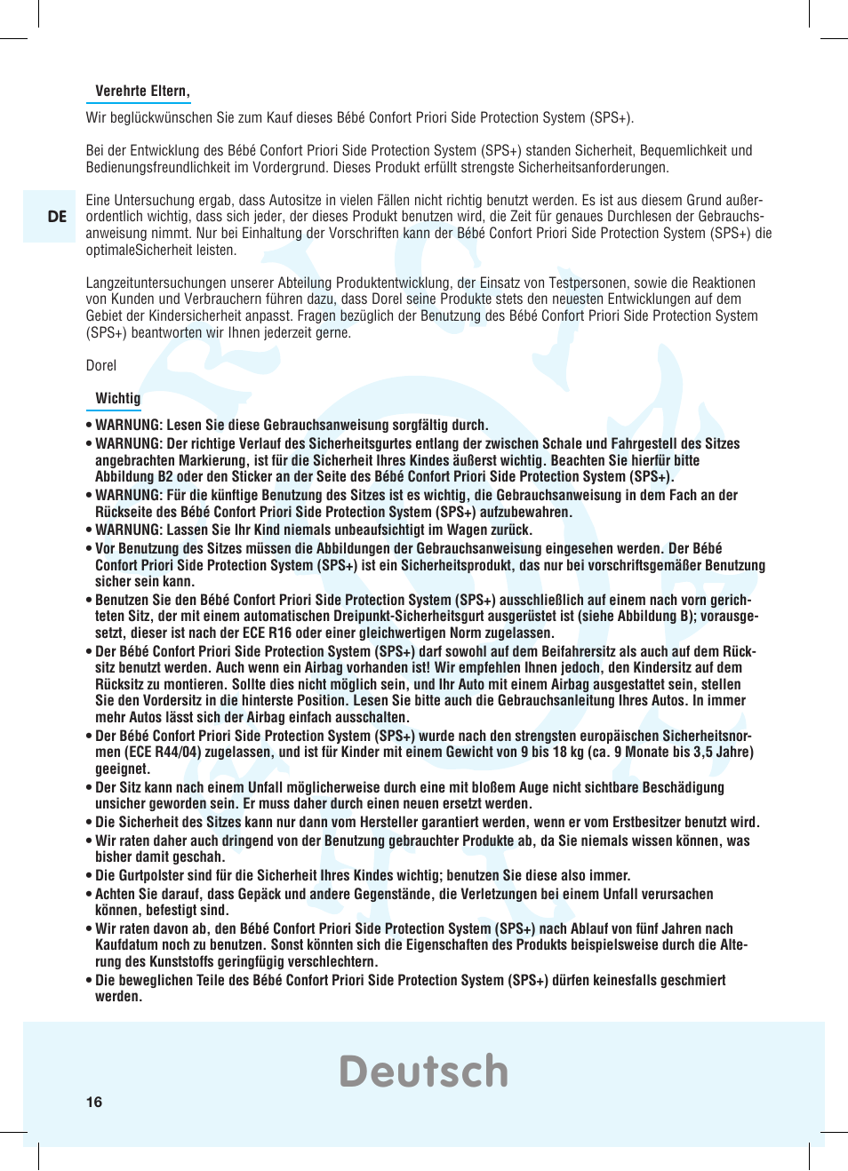 Deutsch | Bebe Confort Priori SPS User Manual | Page 12 / 38