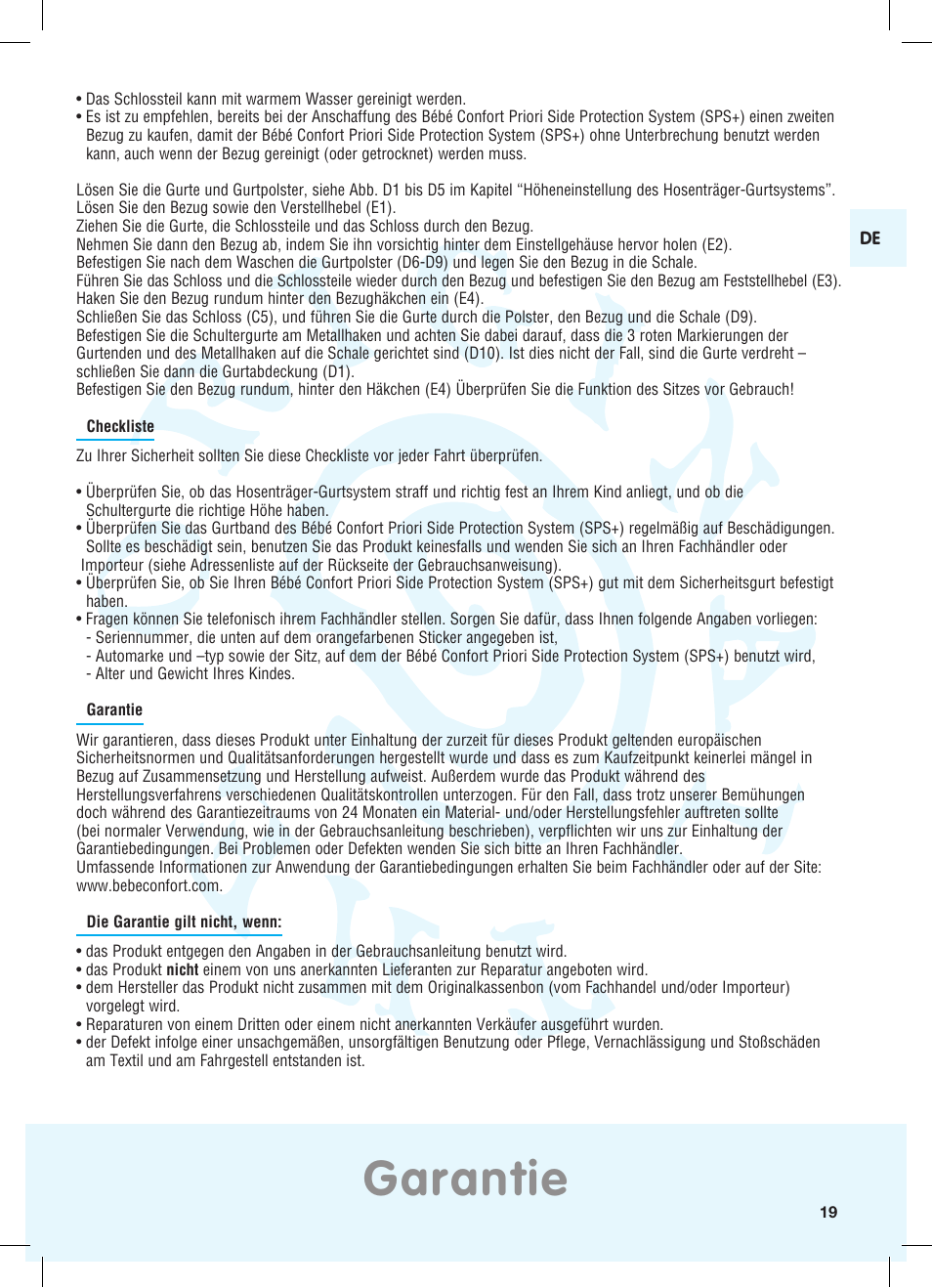 Garantie | Bebe Confort Priori SPS User Manual | Page 15 / 38
