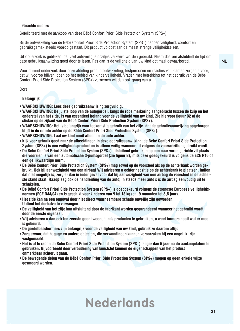 Nederlands | Bebe Confort Priori SPS User Manual | Page 17 / 38