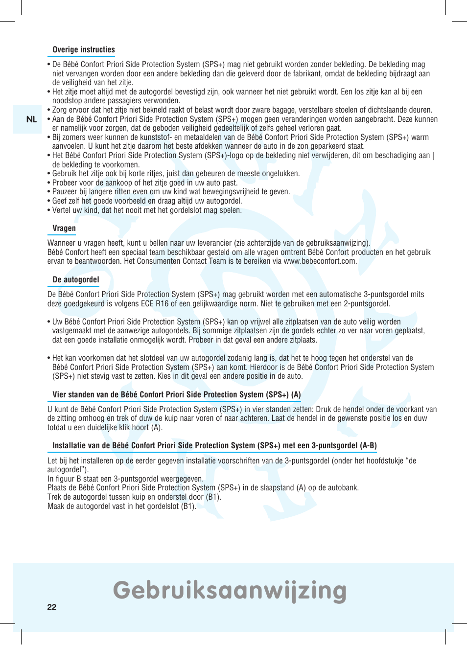 Gebruiksaanwijzing | Bebe Confort Priori SPS User Manual | Page 18 / 38