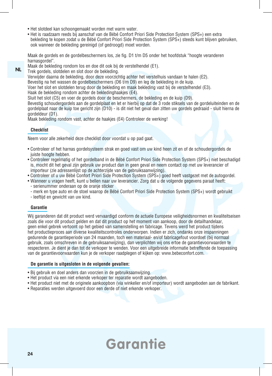 Garantie | Bebe Confort Priori SPS User Manual | Page 20 / 38