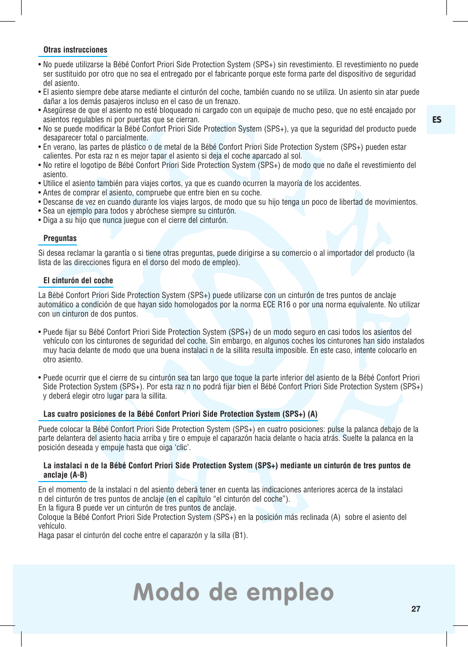 Modo de empleo | Bebe Confort Priori SPS User Manual | Page 23 / 38