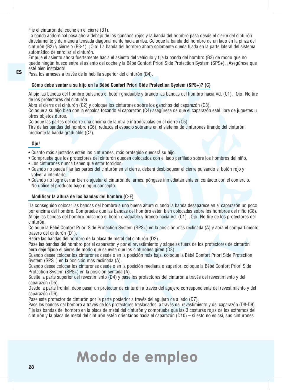 Modo de empleo | Bebe Confort Priori SPS User Manual | Page 24 / 38