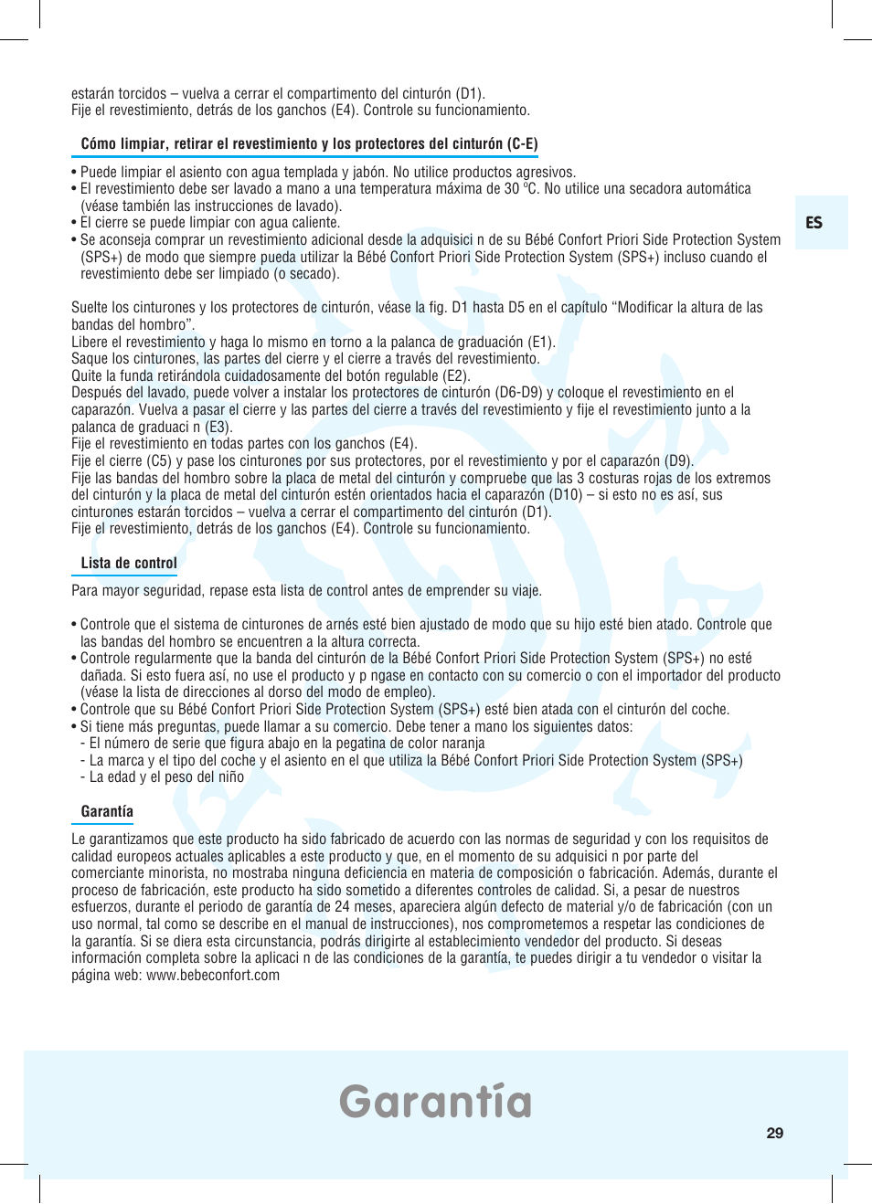 Garantía | Bebe Confort Priori SPS User Manual | Page 25 / 38