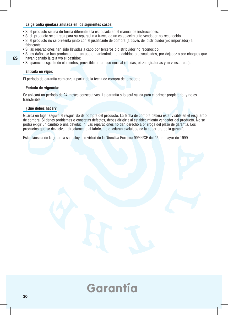 Garantía | Bebe Confort Priori SPS User Manual | Page 26 / 38