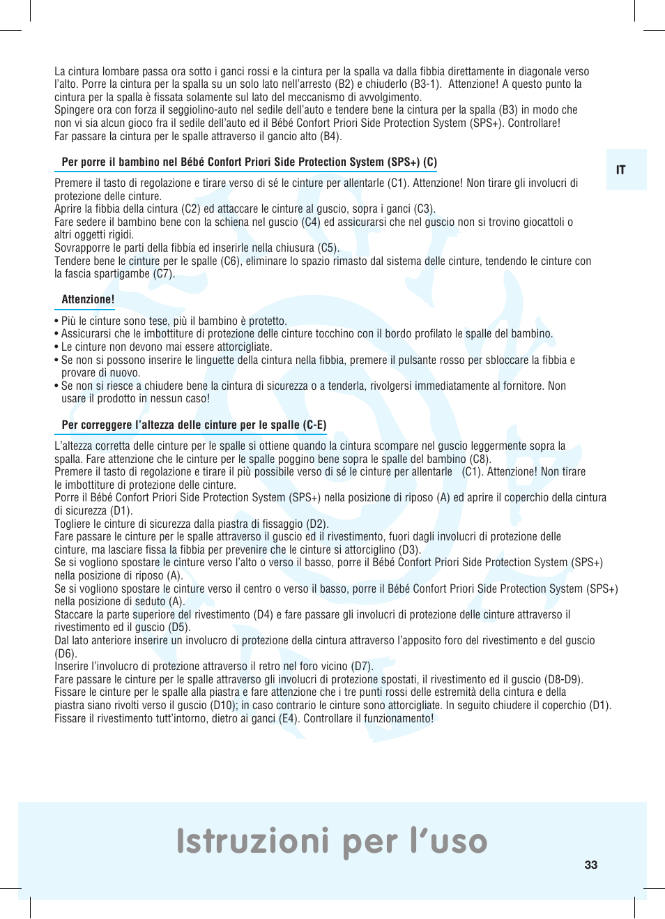 Istruzioni per l’uso | Bebe Confort Priori SPS User Manual | Page 29 / 38