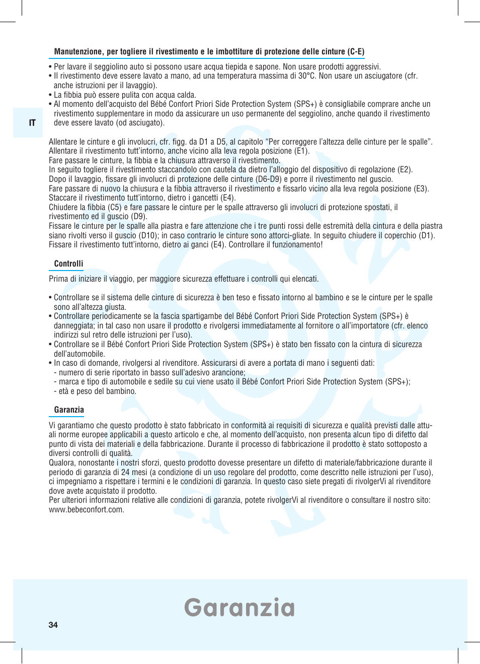 Garanzia | Bebe Confort Priori SPS User Manual | Page 30 / 38