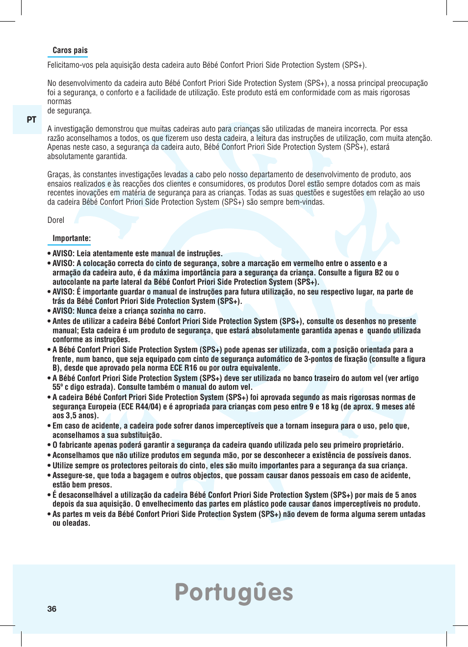 Portugûes | Bebe Confort Priori SPS User Manual | Page 32 / 38