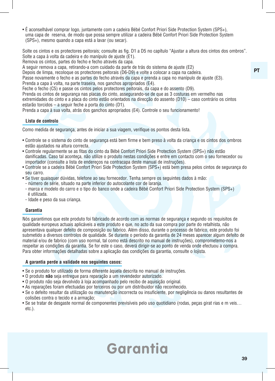Garantia | Bebe Confort Priori SPS User Manual | Page 35 / 38