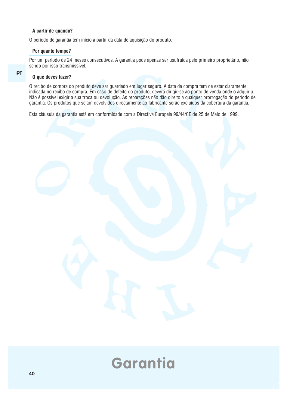 Garantia | Bebe Confort Priori SPS User Manual | Page 36 / 38