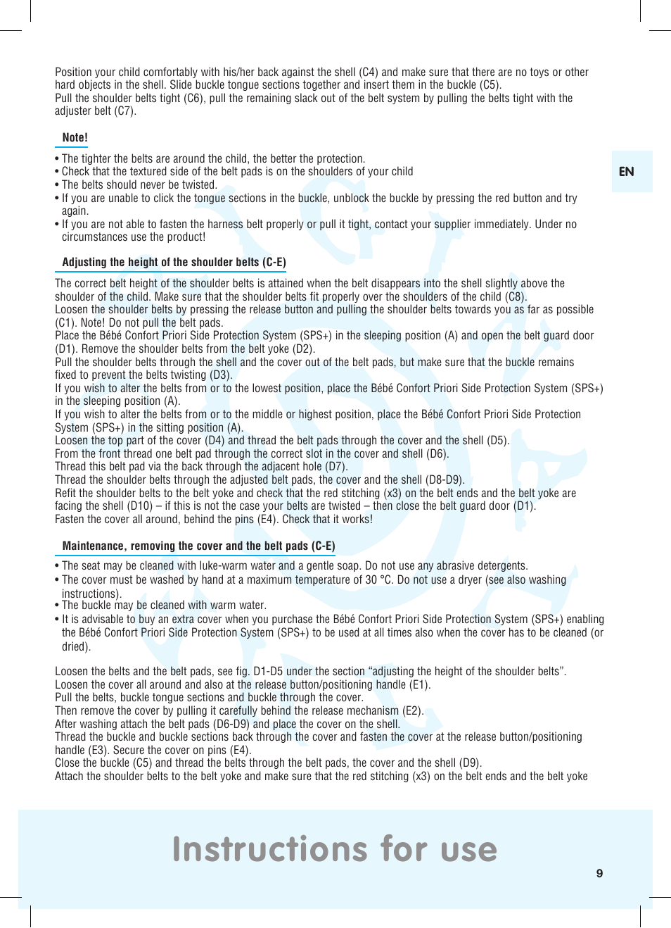 Instructions for use | Bebe Confort Priori SPS User Manual | Page 5 / 38