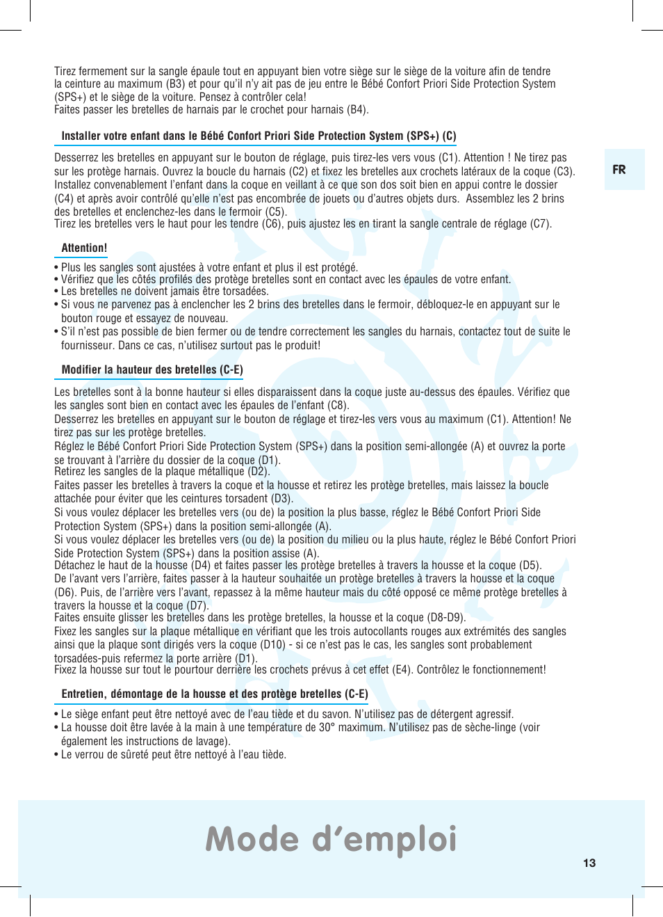 Mode d’emploi | Bebe Confort Priori SPS User Manual | Page 9 / 38