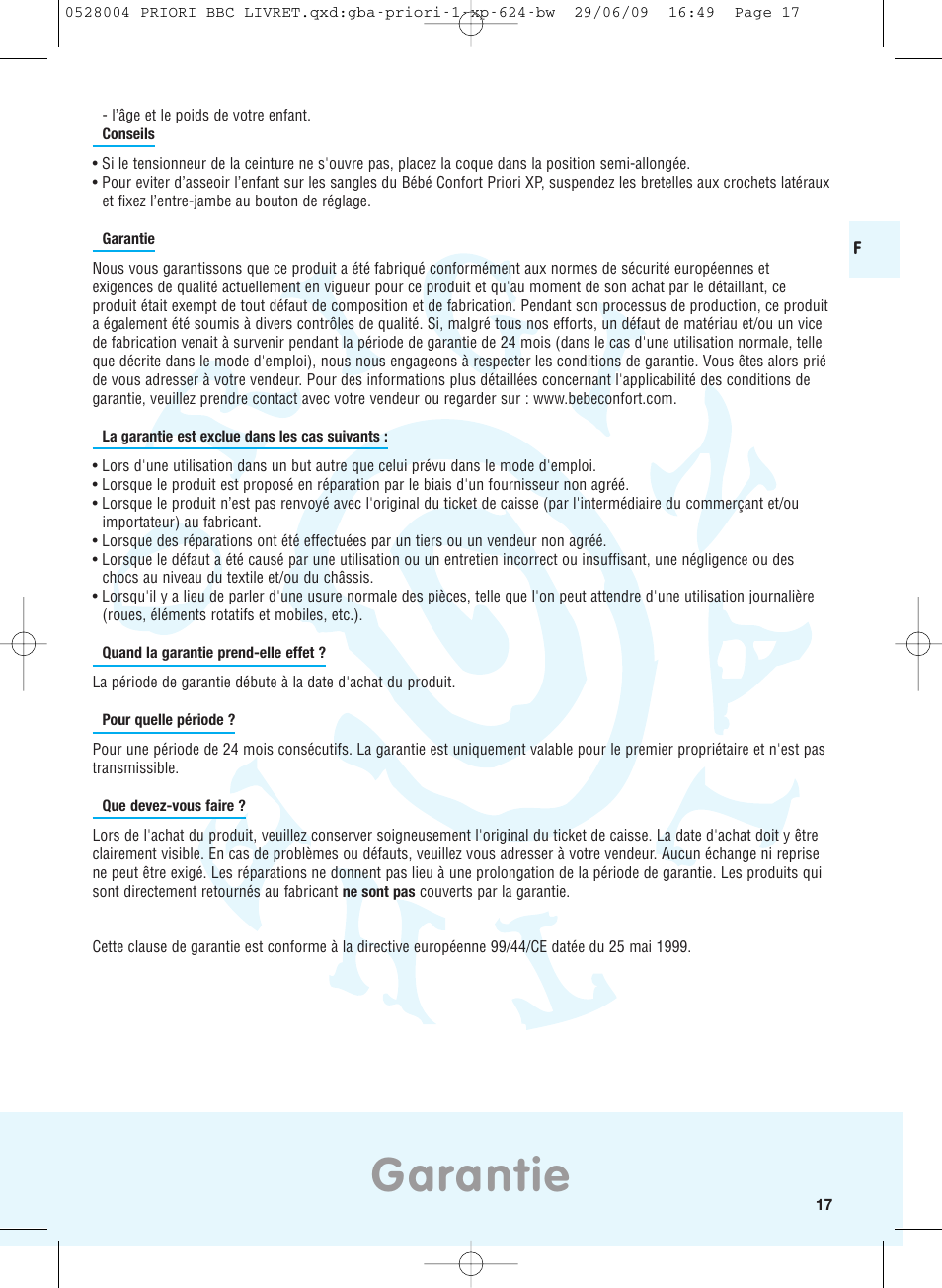 Garantie | Bebe Confort Priori XP User Manual | Page 13 / 42