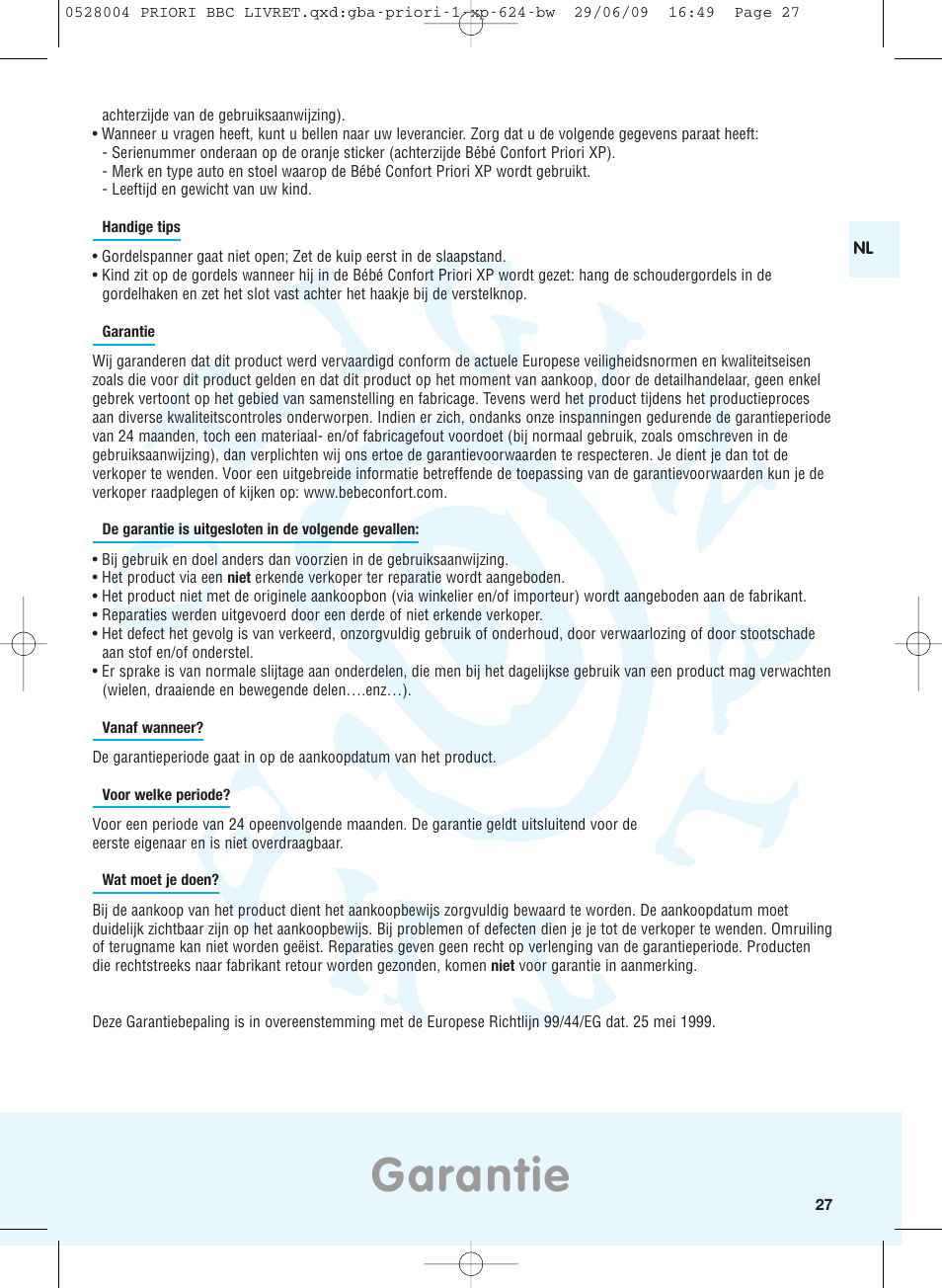 Garantie | Bebe Confort Priori XP User Manual | Page 23 / 42
