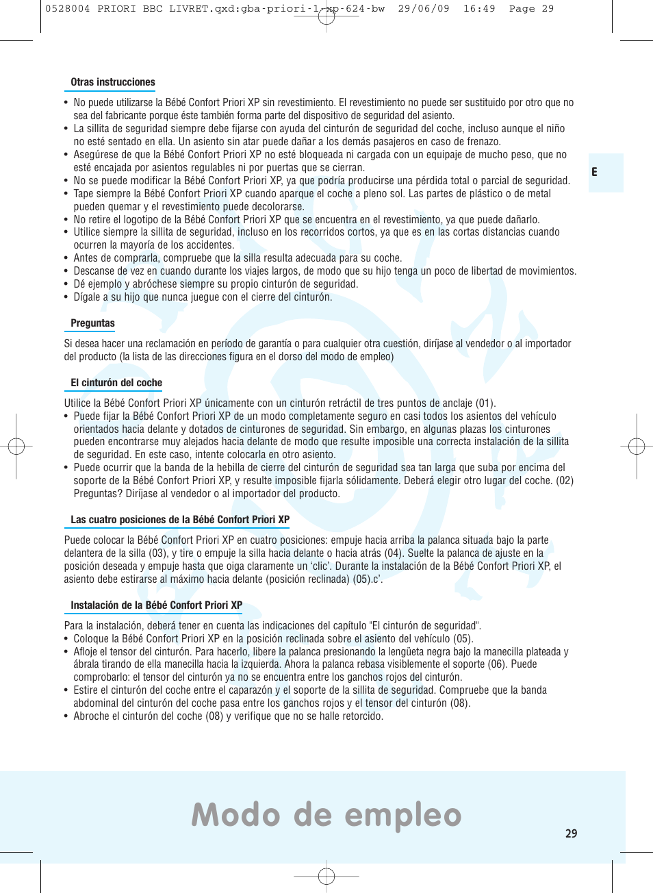 Modo de empleo | Bebe Confort Priori XP User Manual | Page 25 / 42