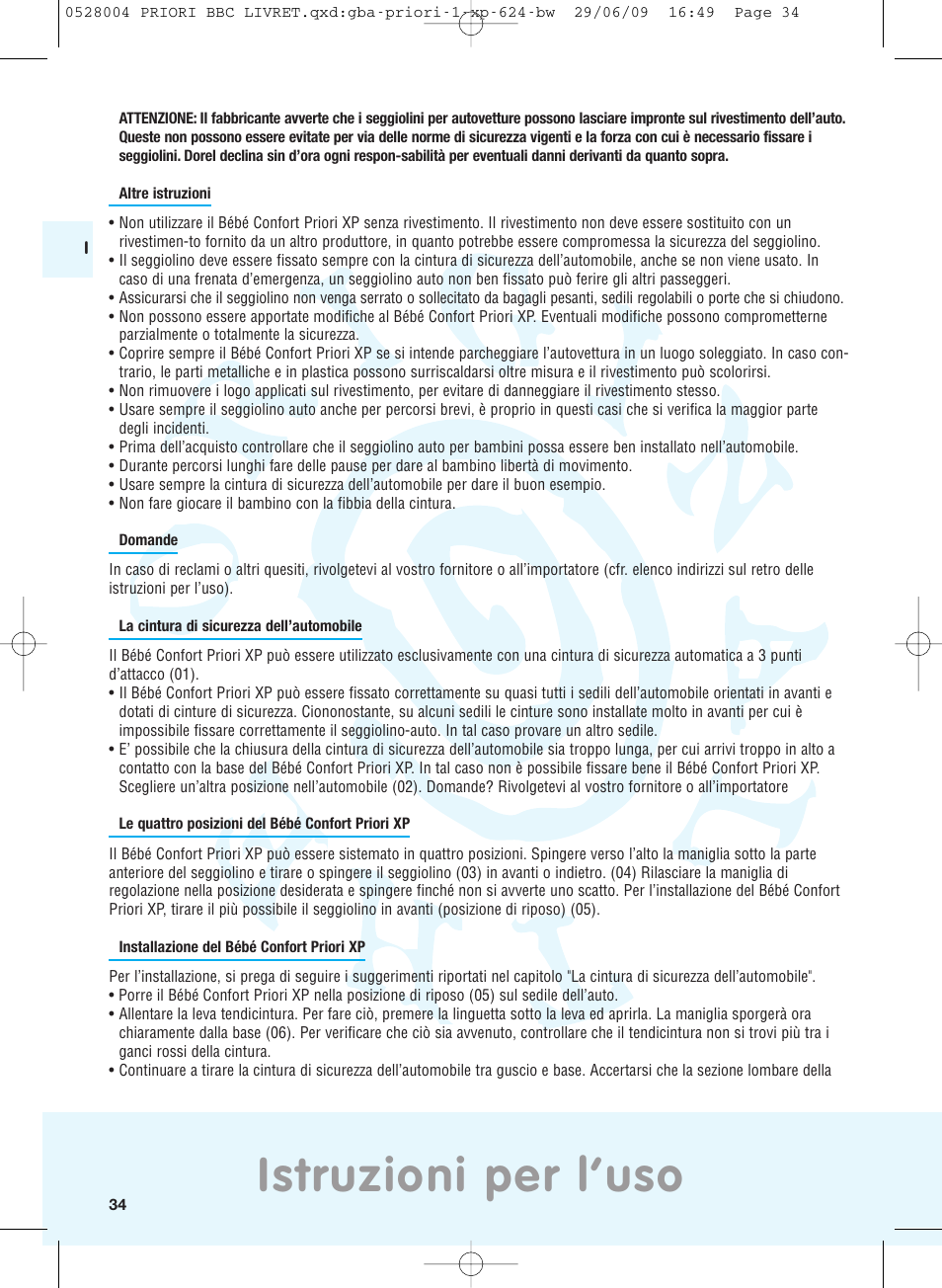 Istruzioni per l’uso | Bebe Confort Priori XP User Manual | Page 30 / 42