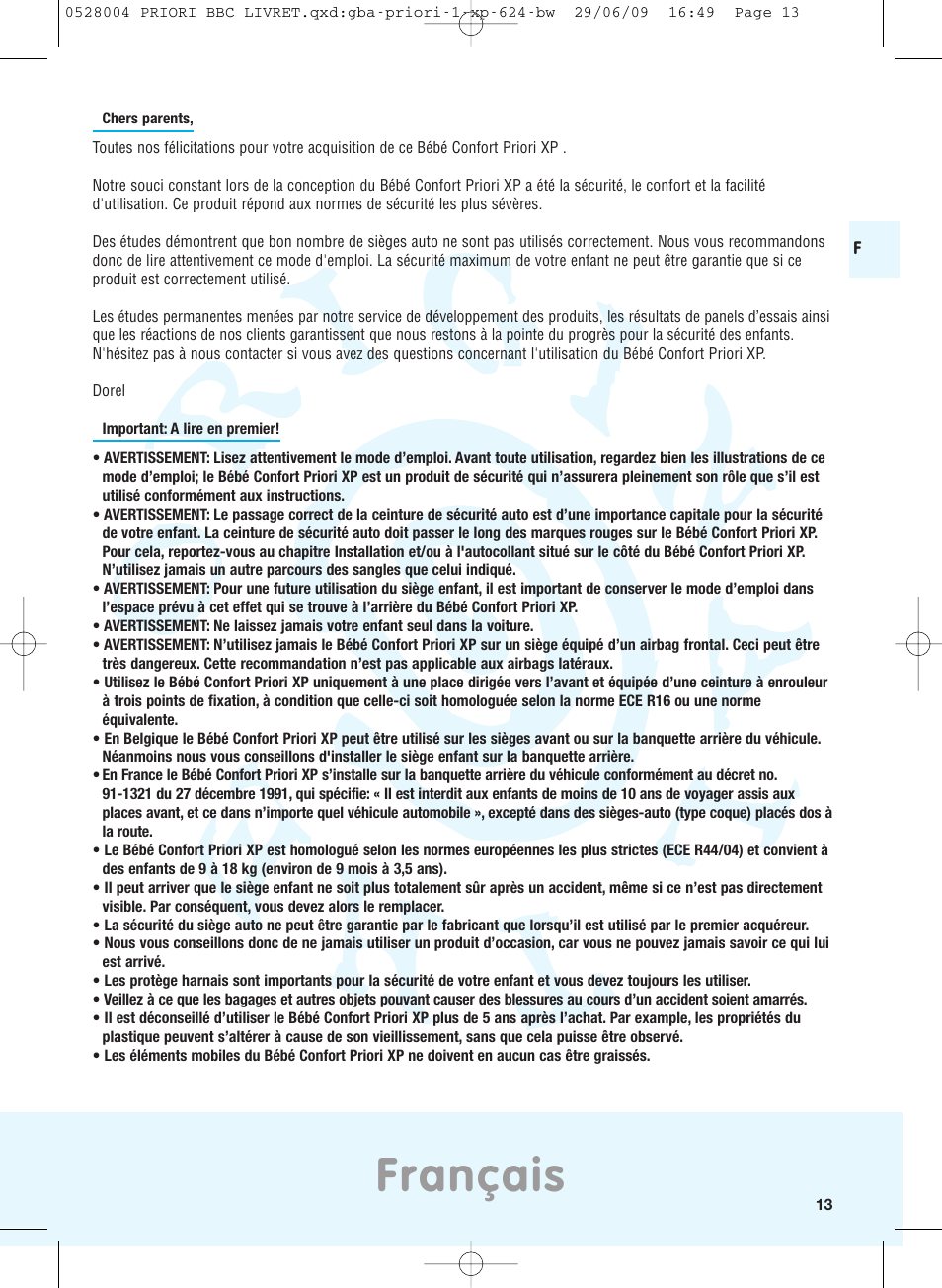 Français | Bebe Confort Priori XP User Manual | Page 9 / 42