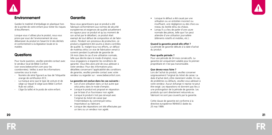 Environnement, Questions, Garantie | Bebe Confort Rubi User Manual | Page 11 / 35