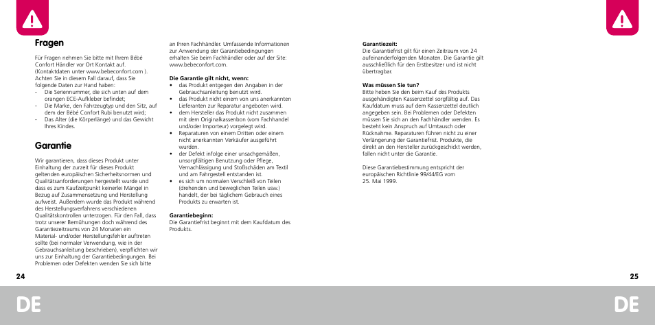 Fragen, Garantie | Bebe Confort Rubi User Manual | Page 13 / 35
