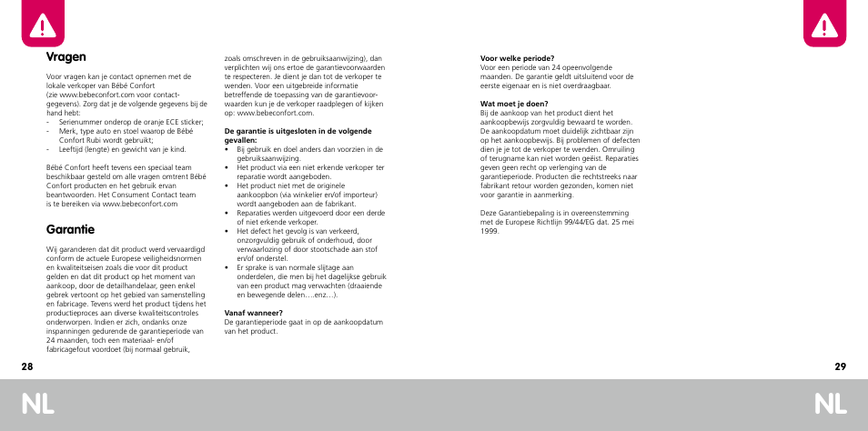Vragen, Garantie | Bebe Confort Rubi User Manual | Page 15 / 35