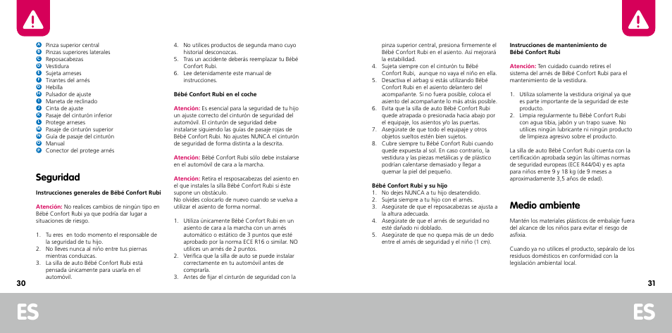 Medio ambiente, Seguridad | Bebe Confort Rubi User Manual | Page 16 / 35