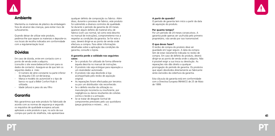 Ambiente, Dúvidas, Garantia | Bebe Confort Rubi User Manual | Page 21 / 35