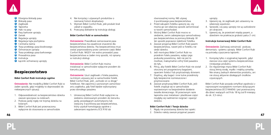 Bezpieczeństwo | Bebe Confort Rubi User Manual | Page 24 / 35