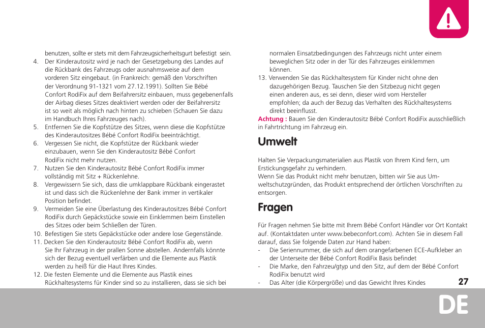 Umwelt, Fragen | Bebe Confort RodiFix User Manual | Page 27 / 70
