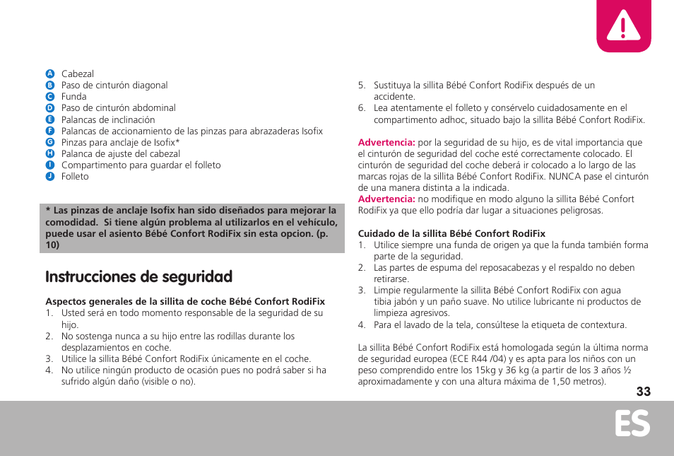 Instrucciones de seguridad | Bebe Confort RodiFix User Manual | Page 33 / 70