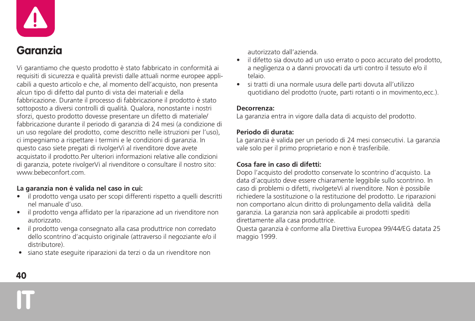 Garanzia | Bebe Confort RodiFix User Manual | Page 40 / 70