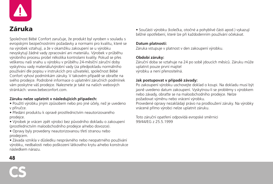 Záruka | Bebe Confort RodiFix User Manual | Page 48 / 70
