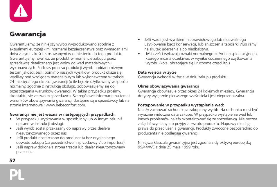 Gwarancja | Bebe Confort RodiFix User Manual | Page 52 / 70