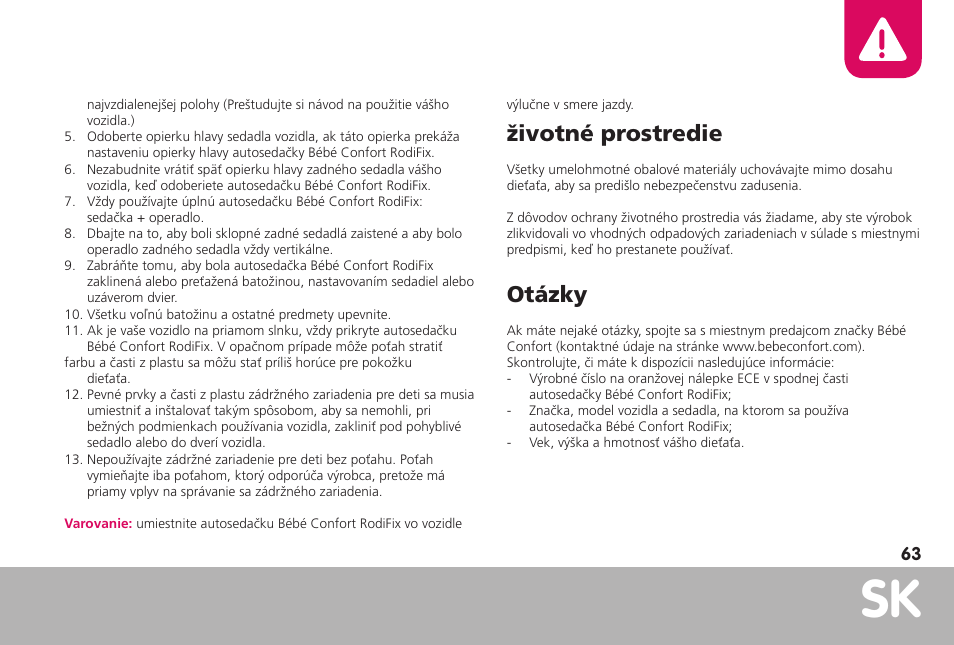 Životné prostredie, Otázky | Bebe Confort RodiFix User Manual | Page 63 / 70