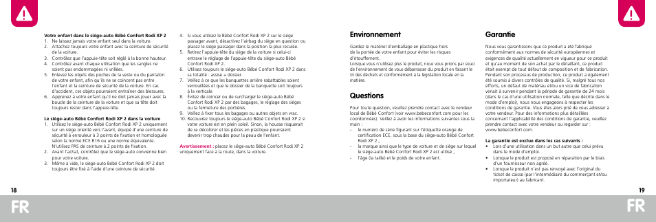 Environnement, Questions, Garantie | Bebe Confort Rodi XP User Manual | Page 10 / 33