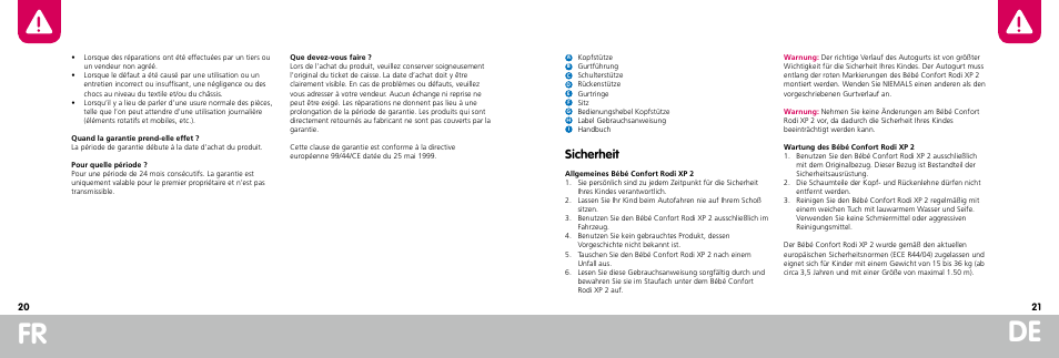 De fr, Sicherheit | Bebe Confort Rodi XP User Manual | Page 11 / 33