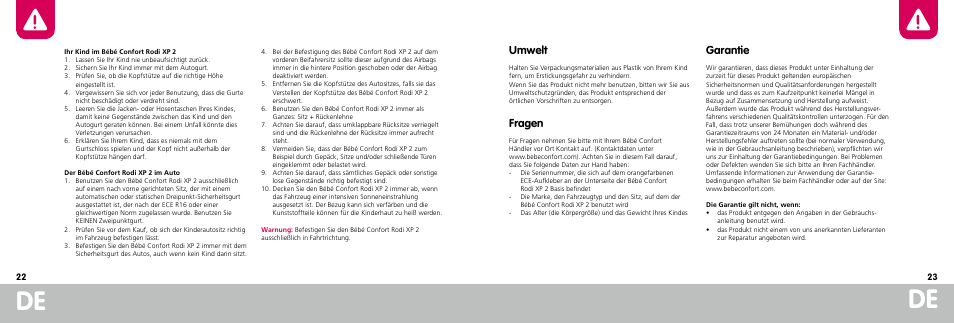 Umwelt, Fragen, Garantie | Bebe Confort Rodi XP User Manual | Page 12 / 33