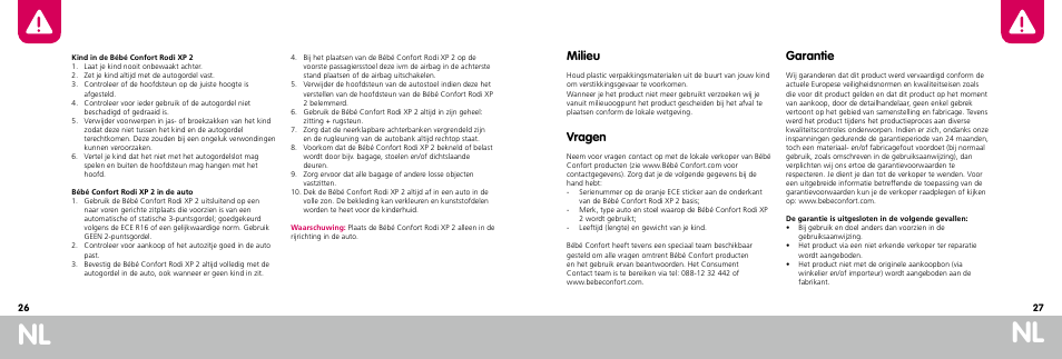 Milieu, Vragen, Garantie | Bebe Confort Rodi XP User Manual | Page 14 / 33