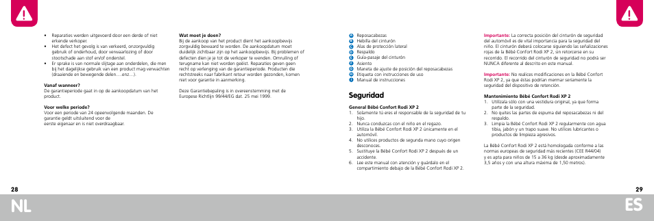 Nl es, Seguridad | Bebe Confort Rodi XP User Manual | Page 15 / 33