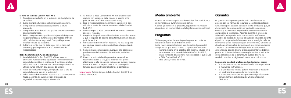 Medio ambiente, Preguntas, Garantía | Bebe Confort Rodi XP User Manual | Page 16 / 33