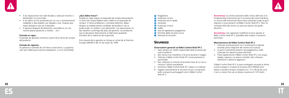 It es, Sicurezza | Bebe Confort Rodi XP User Manual | Page 17 / 33