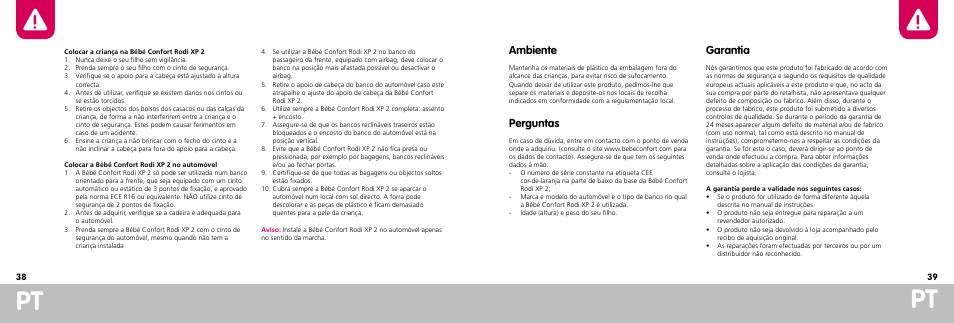Ambiente, Perguntas, Garantia | Bebe Confort Rodi XP User Manual | Page 20 / 33