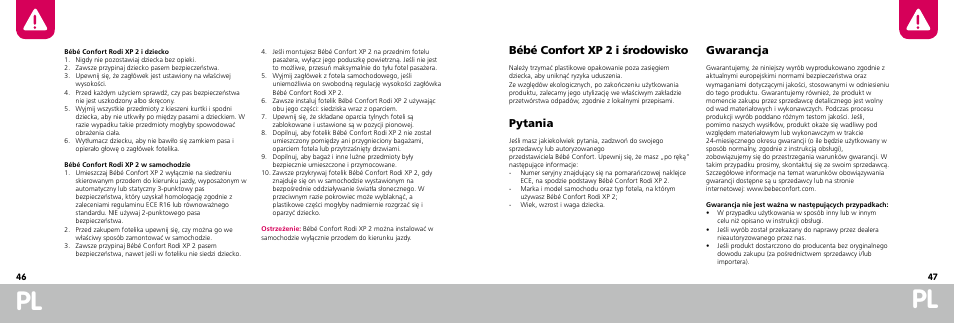 Bébé confort xp 2 i środowisko, Pytania, Gwarancja | Bebe Confort Rodi XP User Manual | Page 24 / 33
