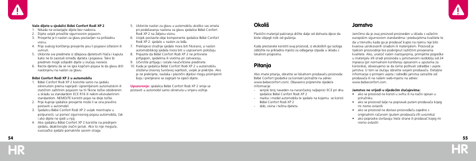 Okoliš, Pitanja, Jamstvo | Bebe Confort Rodi XP User Manual | Page 28 / 33