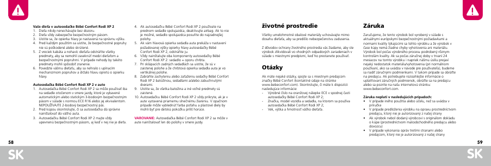 Životné prostredie, Otázky, Záruka | Bebe Confort Rodi XP User Manual | Page 30 / 33